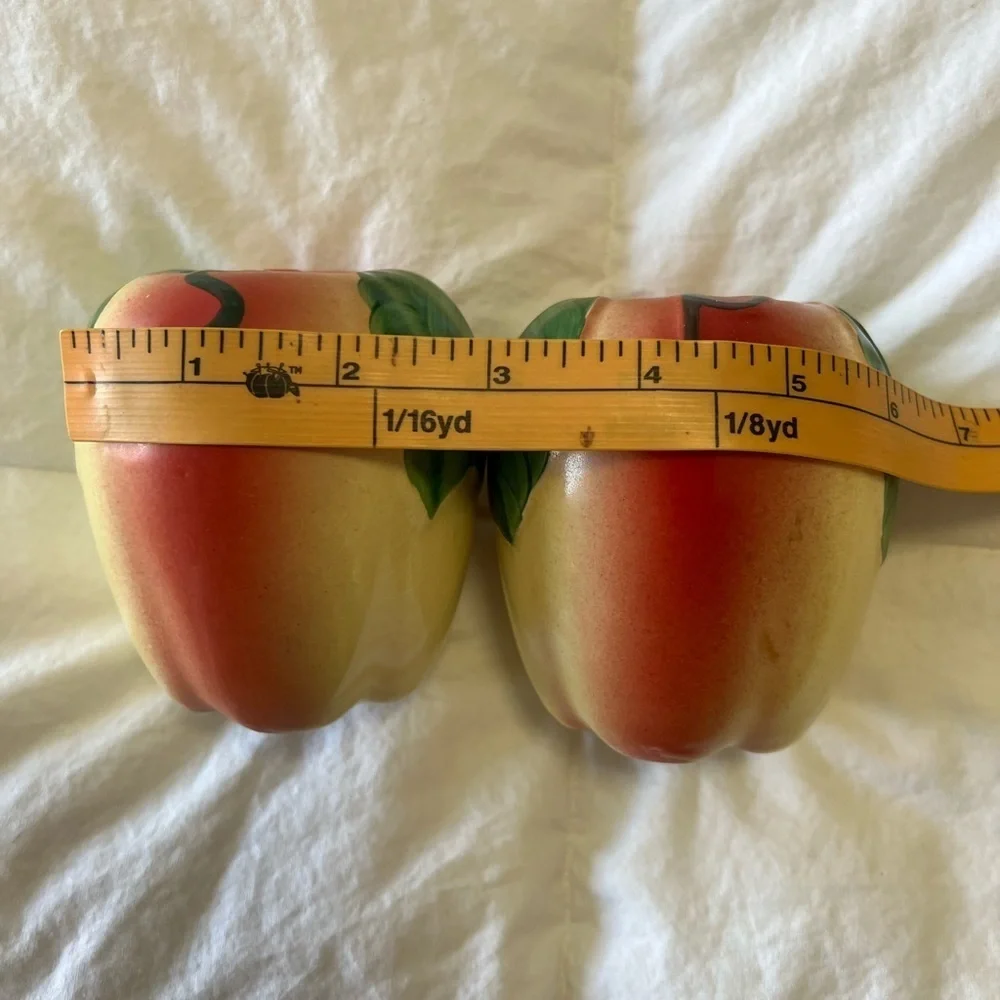 Mid-Century Large Apple Shaped Salt & Pepper Shakers Ceramic.